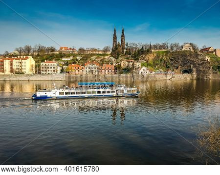 Prague, Czech Republic - April 2, 2019. Cathedral Basilica Of St Peter And St Paul Oin Vysehrad Fort