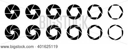 Shutter Icon Of Photo Camera. Vector Graphic Symbol Of Optical Lens. Black Zoom Aperture Element.