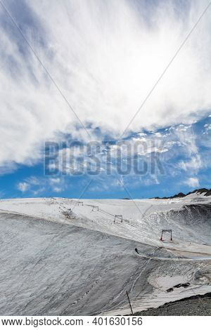 View On Glacier Near Winter And Summer Sky Station Les Deux Alpes In Summer
