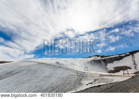 View On Glacier Near Winter And Summer Sky Station Les Deux Alpes In Summer