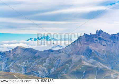 View On Mountain Mont Blanc From Glacier Near Ski Station Les Deux Alpes, Franch Alps In Summer, Ise