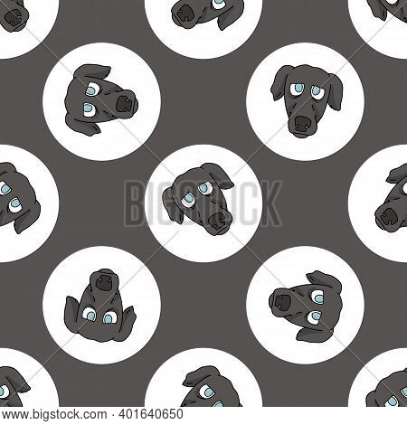 Hand Drawn Cute Greyhound Dog Face Breed In Polka Dot Seamless Vector Pattern. Purebread Pedigree Pu