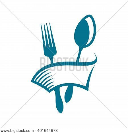 Fork And Spoon In Banner With Spare Place, Isolated Cutlery. Vector Restaurant Or Dinnertime Logo