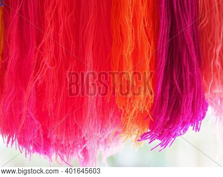 Yarn, Garn Several Colors Arranged Abstract Gradient For Background, Colorful Pink Orange Red Blue P