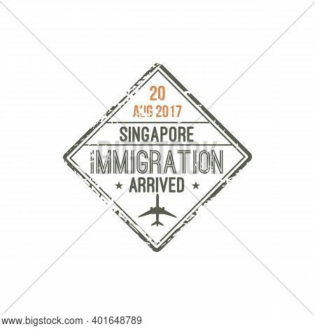 Singapore Immigration Visa Stamp Isolated. Vector Arrival Seal Template To Changi Airport, Sin