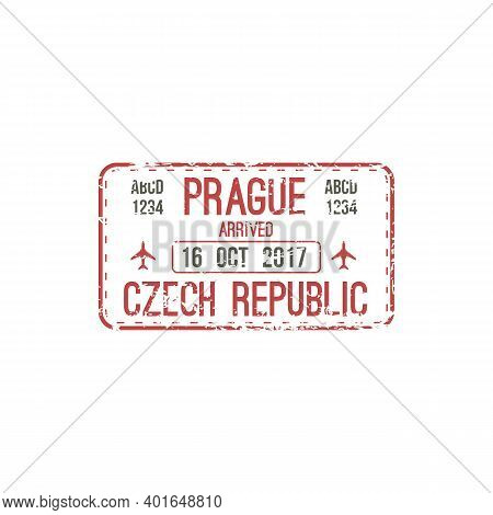 Arrival Stamp To Prague, Czech Republic Isolated Seal In Passport. Vector Travel By Plane, Official 