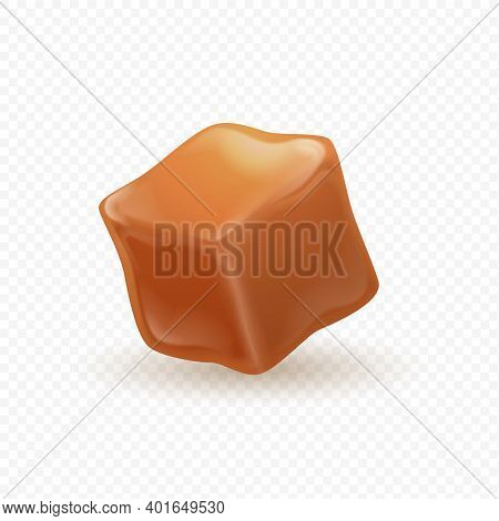 Realistic Caramel. 3d Milk Toffee Cube. Isolated Confectionery, Sweet Ingredient. Square Shaped Cand