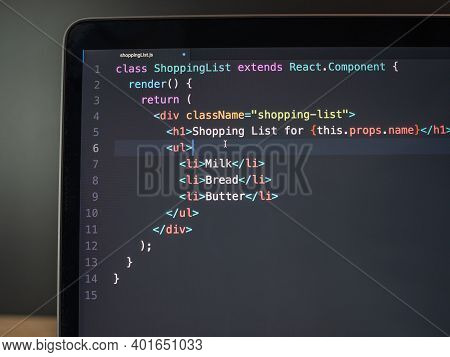 React Coding On Computer Laptop Screen Close Up