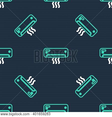 Line Air Conditioner Icon Isolated Seamless Pattern On Black Background. Split System Air Conditioni