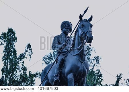 Kolhapur , Maharashtra , India- May 15th 2019; Statue Of Great Indian Warrior Carved Using Black Gra