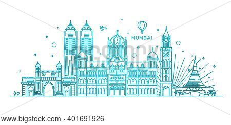 Vector Illustration. Business Travel And Tourism Concept With Historic Buildings.