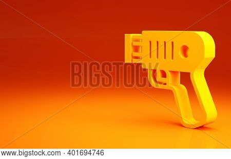 Yellow Police Electric Shocker Icon Isolated On Orange Background. Shocker For Protection. Taser Is 