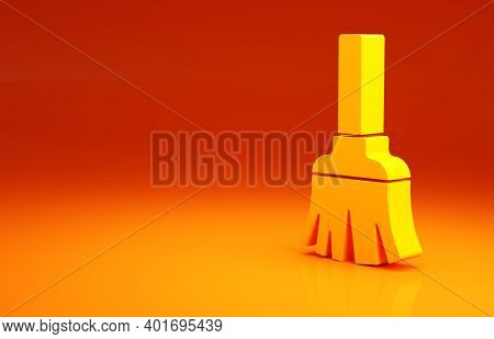 Yellow Feather Broom For Cleaning Icon Isolated On Orange Background. Feather Duster. Minimalism Con