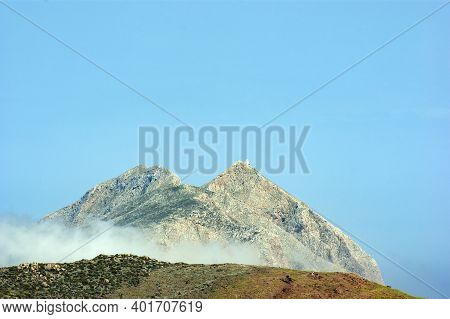 Anafi Island, Greece. Dramatic Landscape Of Mountains And Ridges On This Beautiful And Impressive Sm