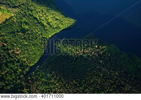 Slapy Dam On The Vltava River Near Prague. Aerial Shot.