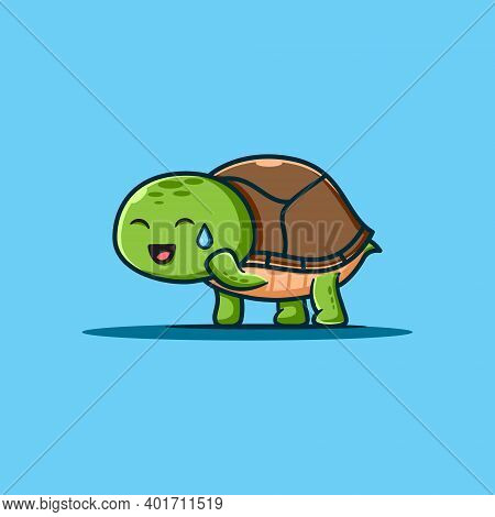 Vector Illustrations. Cute Turtle Is In The Position Of A Cute Embarrassed Face. Cartoon And Animal 