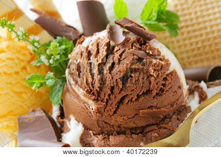 Sweet stracciatella ice cream closeup