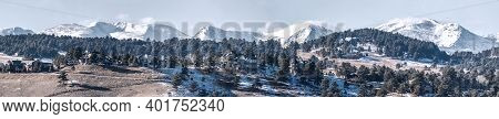 Colorado Living. Golden, Colorado - Denver Metro Area Residential Winter Panorama With The View Of A