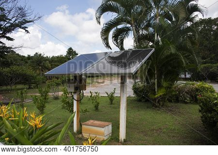 Solar Cell Panel For Made Electricity At Garden Outdoor At Stupa Museum Of Monk Luang Pu Khao Ananyo