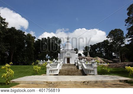 Beautiful White Stupa Shrine At Outdoor Garden In Wat Tham Klong Phen Forest Temple For Thai People