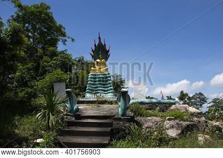 Mythical Serpent Naga Prok Attitude Buddha Statue On Mountain For Thai People And Traveler Travel Vi