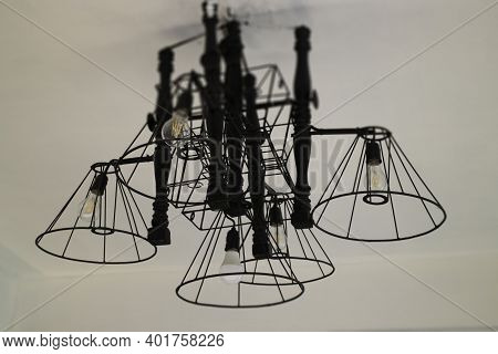Black Metal Ceiling Bulb Lamp, Stock Photo