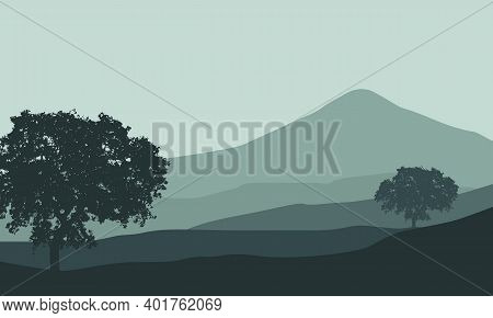 Beautiful Nature Scenery Of The Countryside In The Morning. Vector