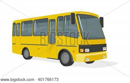 Yellow Big Bus With Comfortable Seats, Runs On City Routes. Vector Urban Transportation, Regular Tra