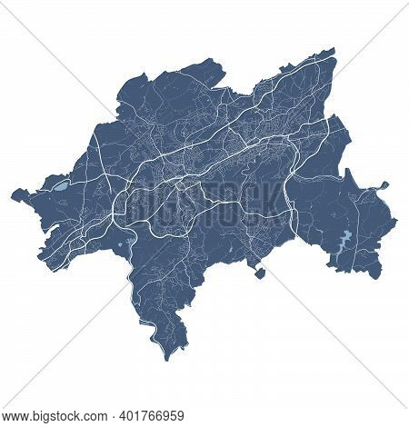 Wuppertal Map. Detailed Vector Map Of Wuppertal City Administrative Area. Cityscape Poster Metropoli