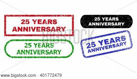 25 Years Anniversary Grunge Seal Stamps. Flat Vector Distress Seal Stamps With 25 Years Anniversary 