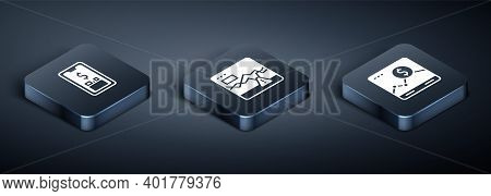 Set Isometric Mobile With Dollar, Website Growth Graph And Failure Stocks Market Icon. Vector