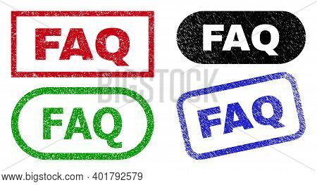 Faq Grunge Watermarks. Flat Vector Grunge Seal Stamps With Faq Message Inside Different Rectangle An