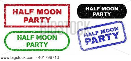Half Moon Party Grunge Seal Stamps. Flat Vector Grunge Seal Stamps With Half Moon Party Title Inside