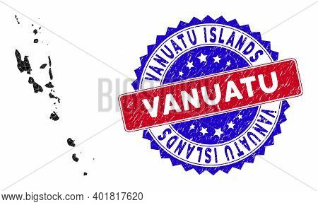 Vanuatu Islands Map Polygonal Mesh With Filled Triangles, And Unclean Bicolor Rubber Seal. Triangle 
