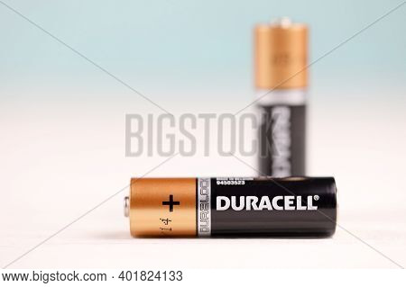 Kharkov, Ukraine - November 24, 2020: Duracell Batteries On White Background. Duracell Is An America