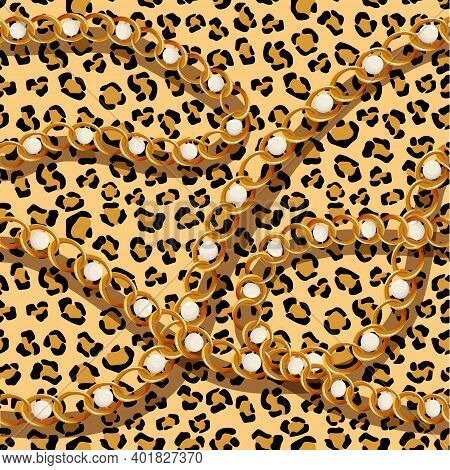 Tiger Skin With Gold Chains And Pearls