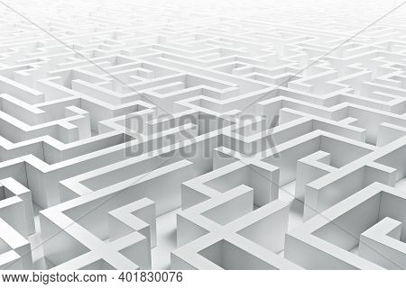 3d render of grey labirynth maze fading into white