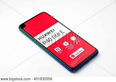 St. Petersburg, Russia, December 23, 2020: Unpacking New Products From Huawei, Huawei P40 Lat E Smar
