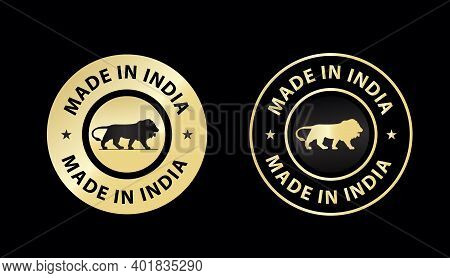 Made In India Icon Vector Illustration, Made In India Golden Color Emblem, Design Element For Packag