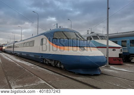 Russia, Saint Petersburg, Museum Of Railways Of Russia, February 2020: Selective Focus The Fastest H
