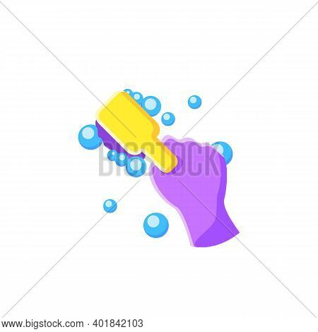 Cleaning Brush Flat Icon. Wiping, Brushing. Housekeeper Hand With Square Brush Pictogam. Wet Cleanin