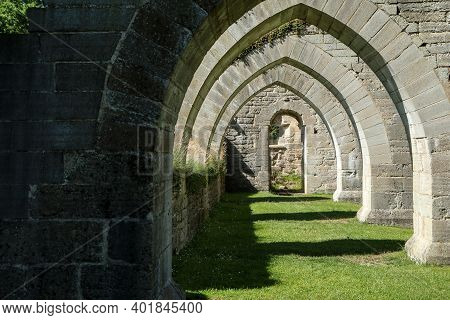 The Ruins Of The Old Cloister In Alvastra In Sweden During The Nice Summer Day. A Tourist Attraction