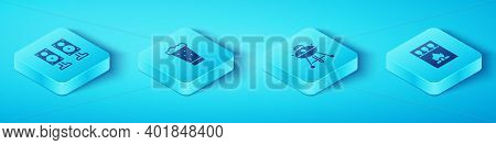Set Isometric Stereo Speaker, Glass Of Beer, Matchbox And Matches And Barbecue Grill Icon. Vector