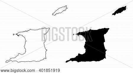 Trinidad And Tobago Black And White Silhouette Maps