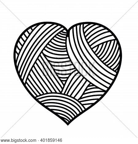 Heart Like A Ball Of Thread, Heart Braided With Ribbons, Doodle Style, Hand Drawn Vector Illustratio