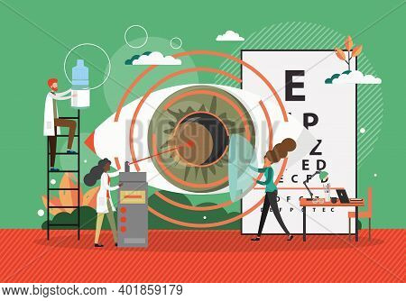 Lasik Operation Concept Vector Illustration. Eye Surgery With Laser Equipment. Ophthalmology Doctor 