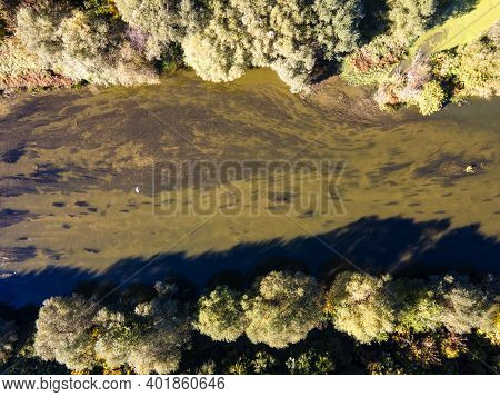 Aerial Autumn View Of Yantra River, Passing Near The Town Of Byala, Ruse Region, Bulgaria