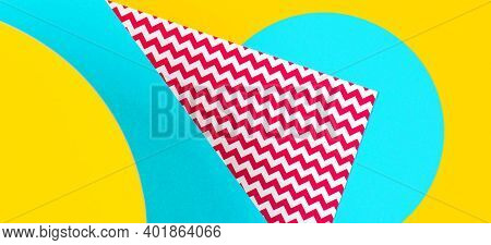 Abstract Geometric Fashion Papers Texture Background In Yellow, Red, Blue Colors And Zigzag Pattrn. 