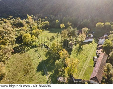 Aerial View Of Cheparlyansky Monastery Of Saint Petka At The Coast Of Nishava River, Sofia City Regi