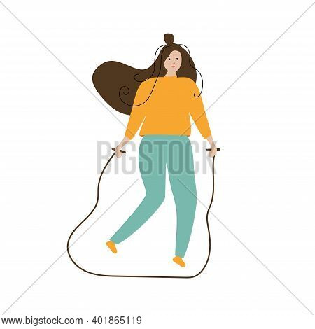 The Girl Is Jumping Rope. Isolated Object.